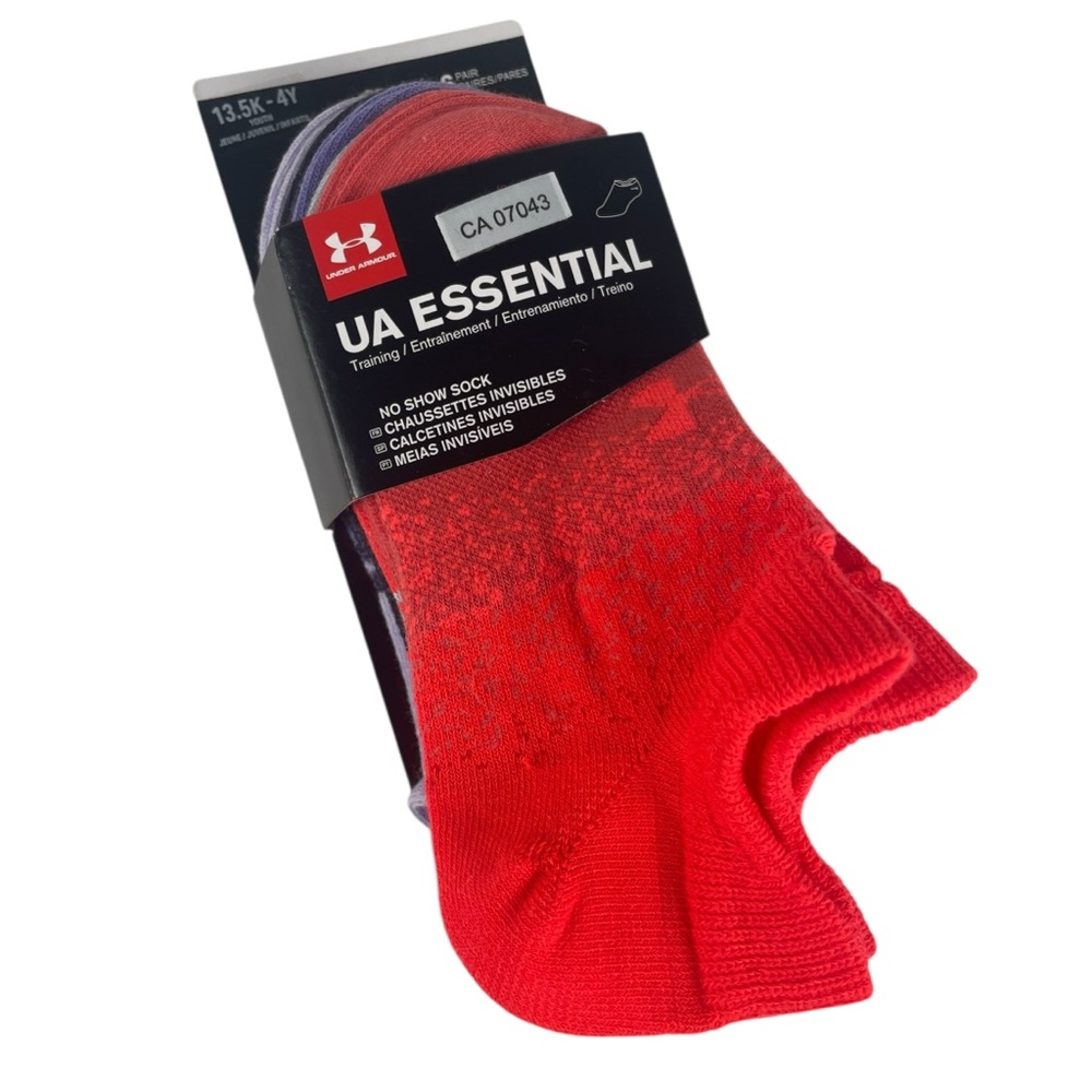 Under Armour Girls 6 Pairs UA Essential Training No Show Socks Shoe Size 13.5-4